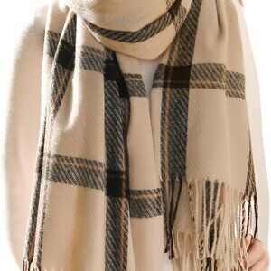 Winter Scarf for Women Shawl Cashmere Feel Tassel Plaid Large Oversized Scarves
